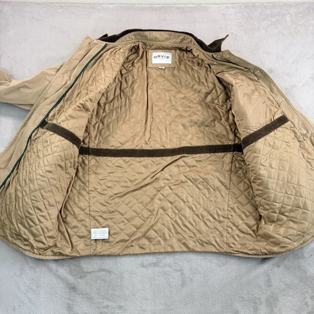 Orvis Quilt Lined Field Corduroy Collar Barn Chore Jacket in Beige Men 2XL Hunt